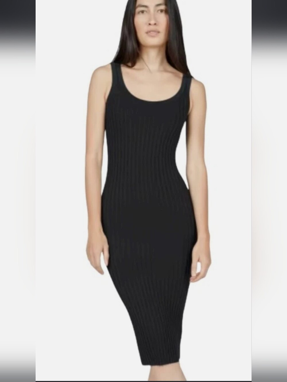 Everlane The E2 Ribbed Dress Black Sleeveless Bodycon Midi Size Large
